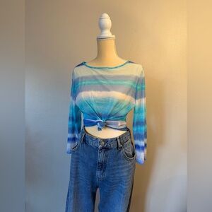 Vintage Sheer New York & Company Blue Gradient Mesh Top, XL